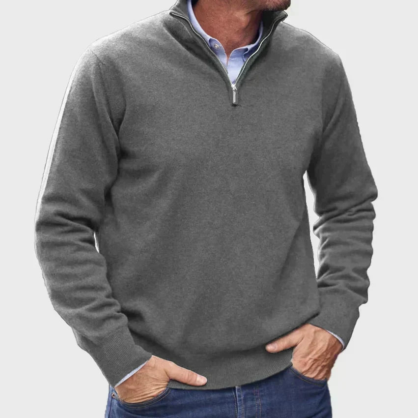 Men's High-Collar Quarter-Zip Knit Jumper for the Office – Grey