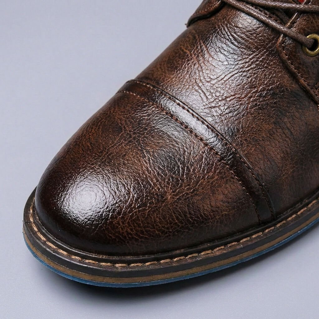 Men's Cap Toe Leather Ankle Boots with Welt Stitching