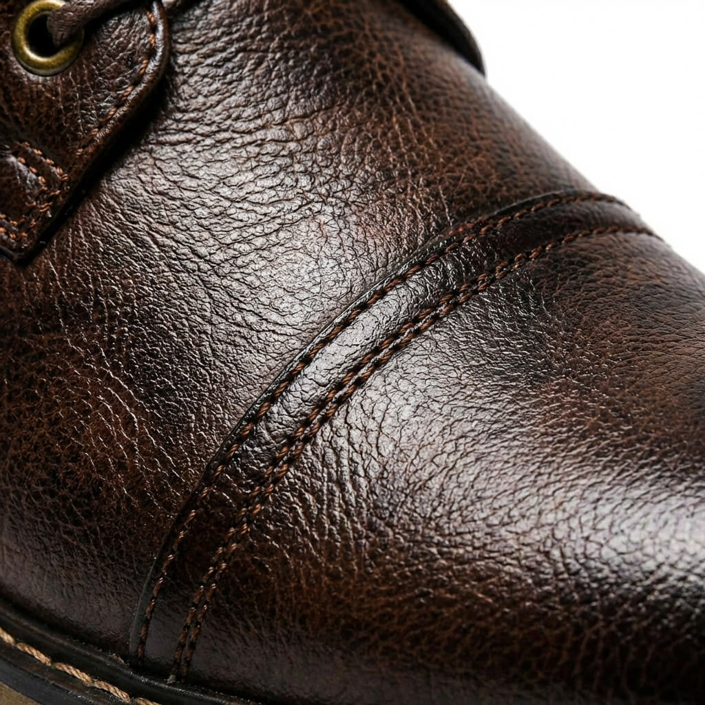 Men's Cap Toe Leather Ankle Boots with Welt Stitching