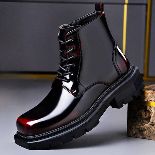 Men's Derby Boots in Leather with Chunky Tread – Black/Red