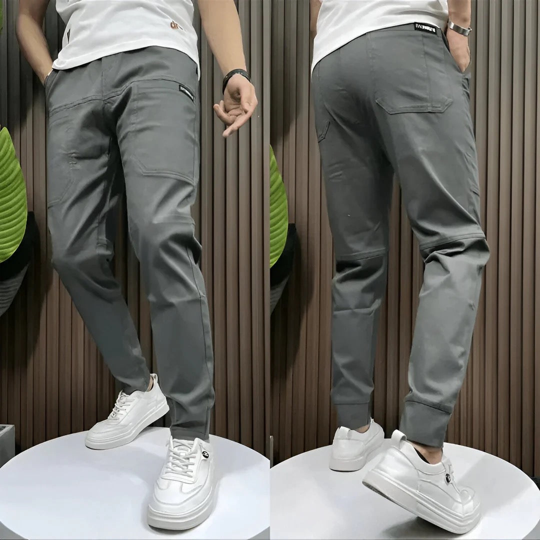Men's Tapered Cargo Joggers with Ribbed Ankle Cuffs – Dark Grey