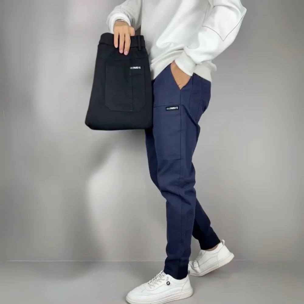 Men's Tapered Cargo Joggers with Ribbed Ankle Cuffs – Blue