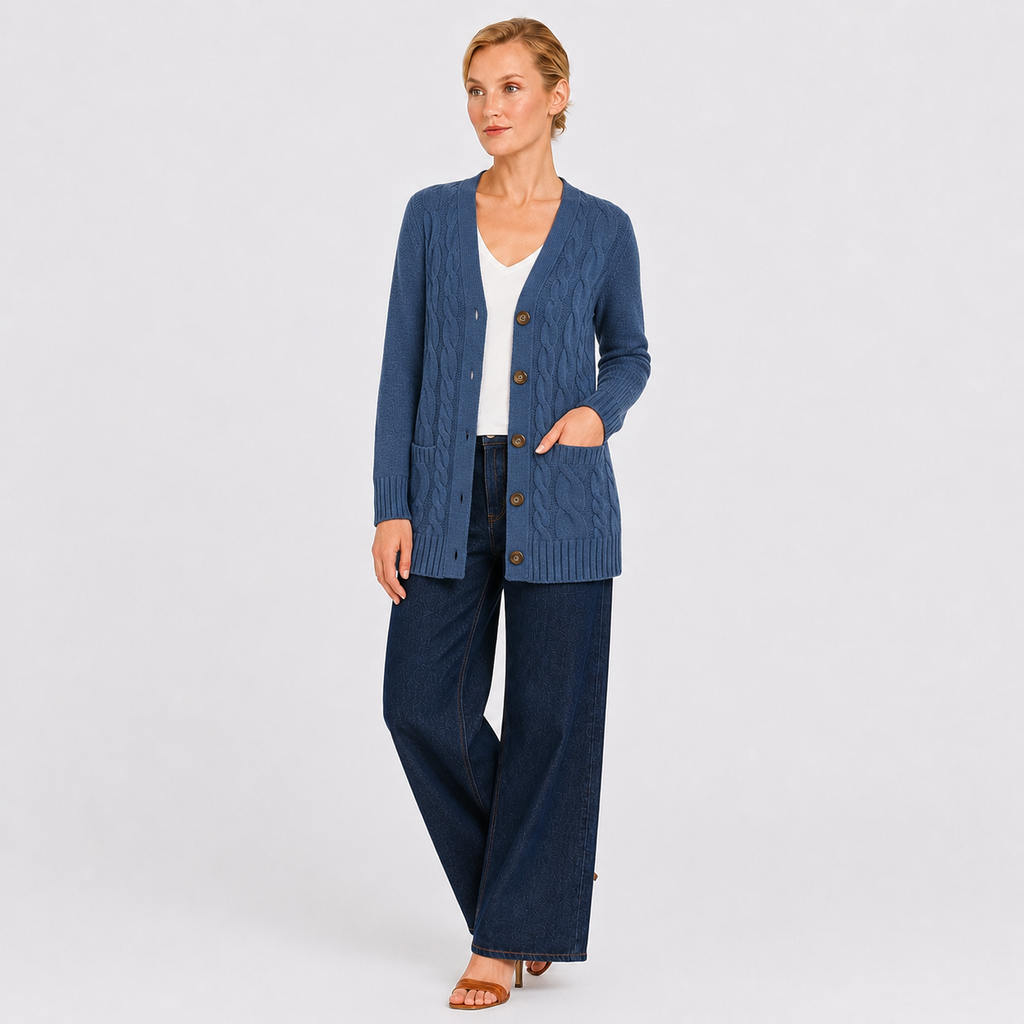 Women's Cable Knit Button-Front Cardigan Sweater