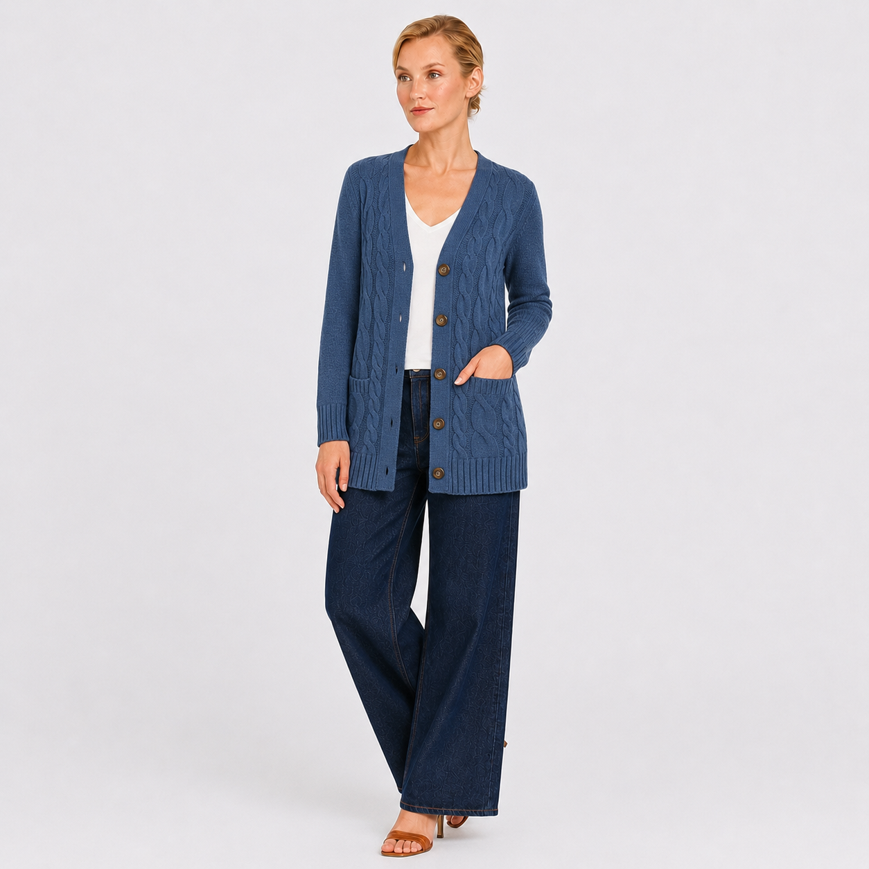 Women's Cable Knit Button-Front Cardigan Sweater