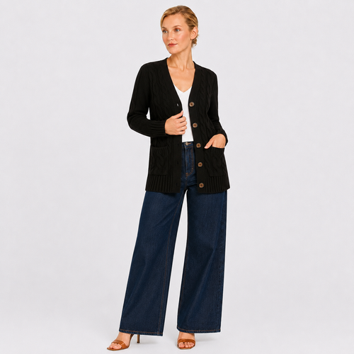 Women's Cable Knit Button-Front Cardigan Sweater