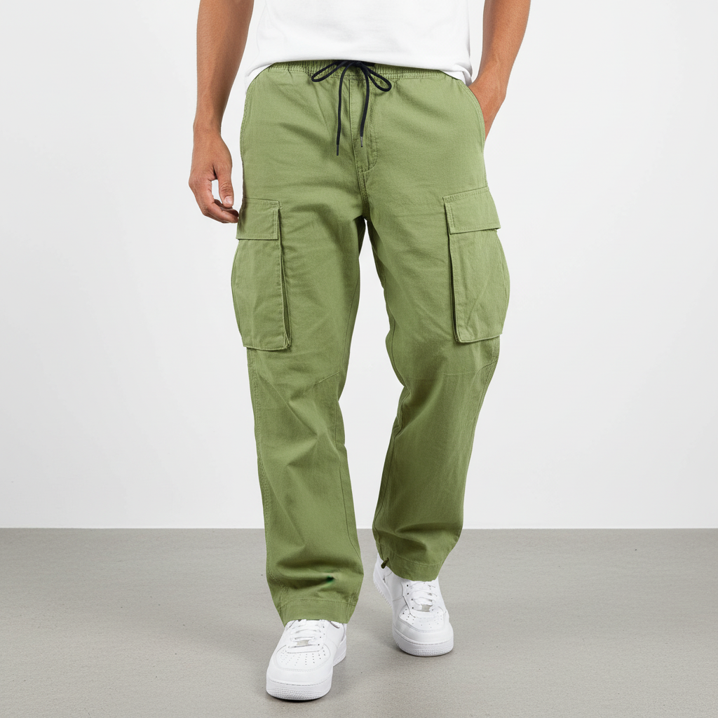 Men's Loose Fit Cotton Cargo Joggers with Drawstring Waist – Sage Green