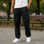 Men's Loose Fit Cotton Cargo Joggers with Drawstring Waist