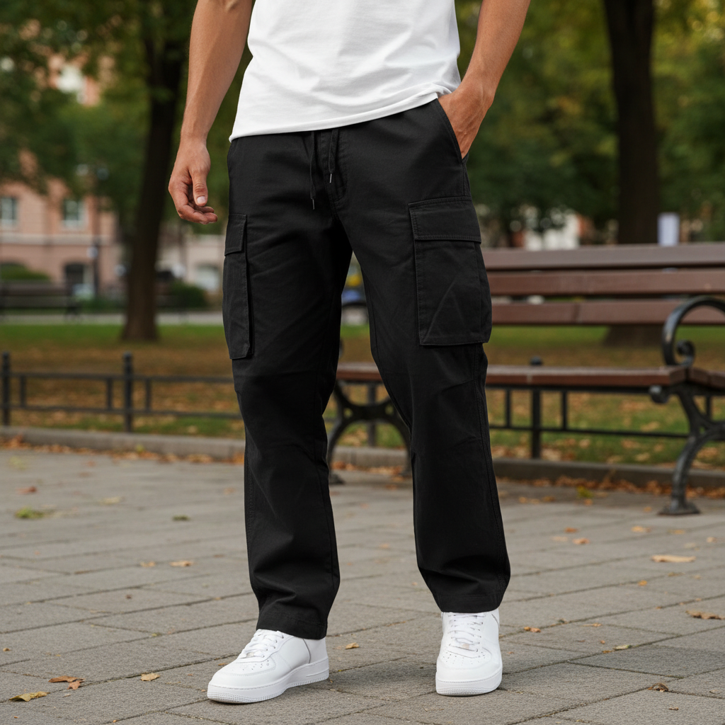 Men's Loose Fit Cotton Cargo Joggers with Drawstring Waist