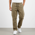 Men's Loose Fit Cotton Cargo Joggers with Drawstring Waist – Olive Green