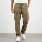 Men's Loose Fit Cotton Cargo Joggers with Drawstring Waist – Olive Green