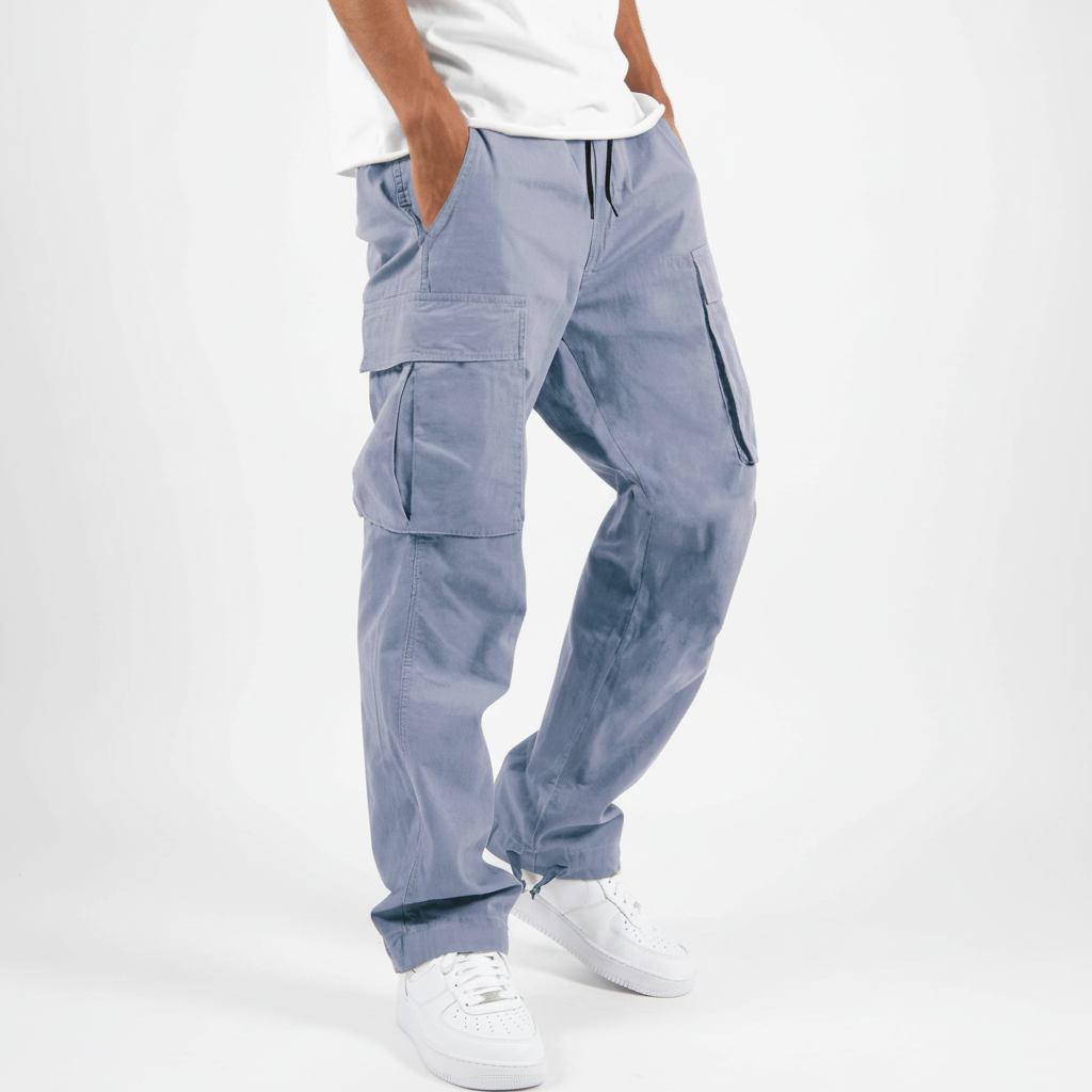 Men's Loose Fit Cotton Cargo Joggers with Drawstring Waist – Light Blue