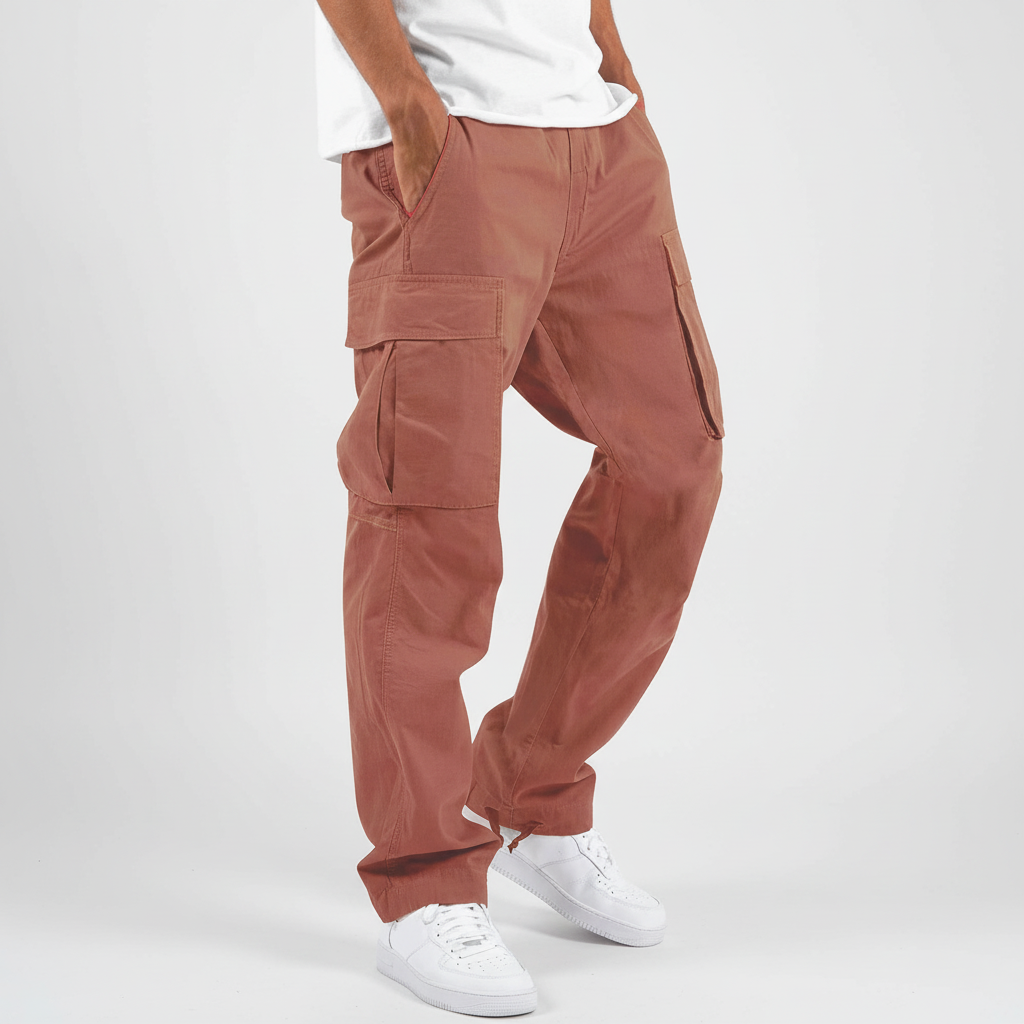 Men's Tapered Cotton Cargo Trousers with Relaxed Streetwear Fit – Orange
