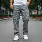 Men's Tapered Cotton Cargo Trousers with Relaxed Streetwear Fit