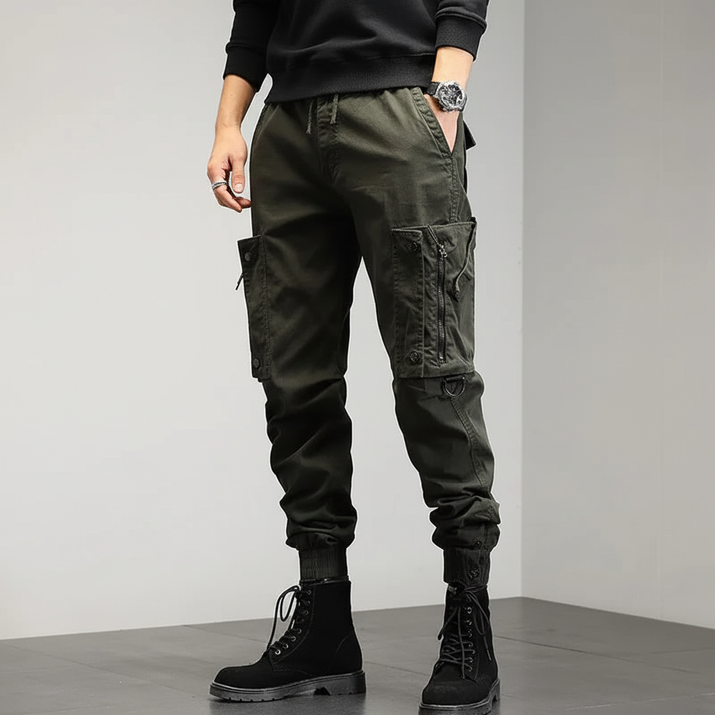Men's Stretch Utility Cargo Joggers with Slim Tapered Fit – Olive Green