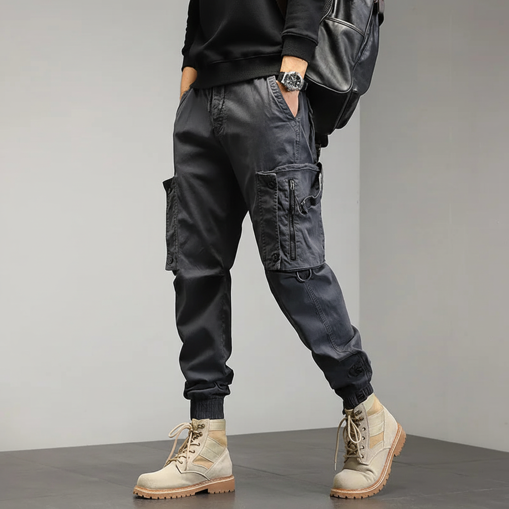 Men's Stretch Utility Cargo Joggers with Slim Tapered Fit – Grey