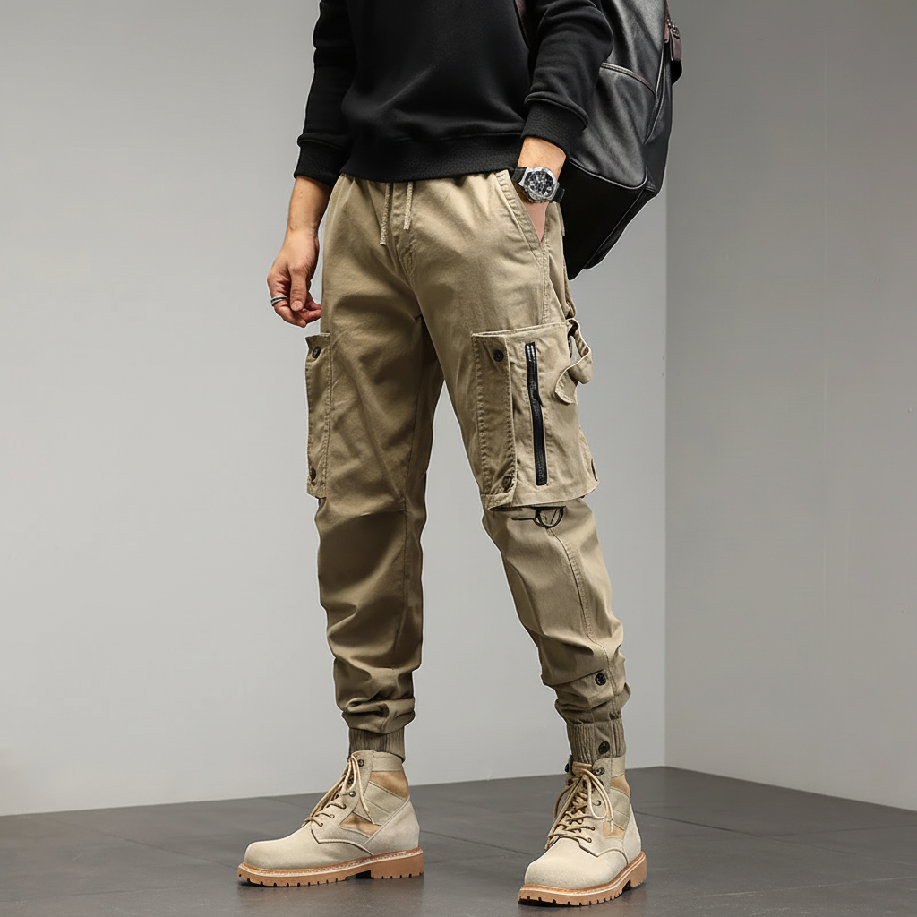 Men's Stretch Utility Cargo Joggers with Slim Tapered Fit – Khaki