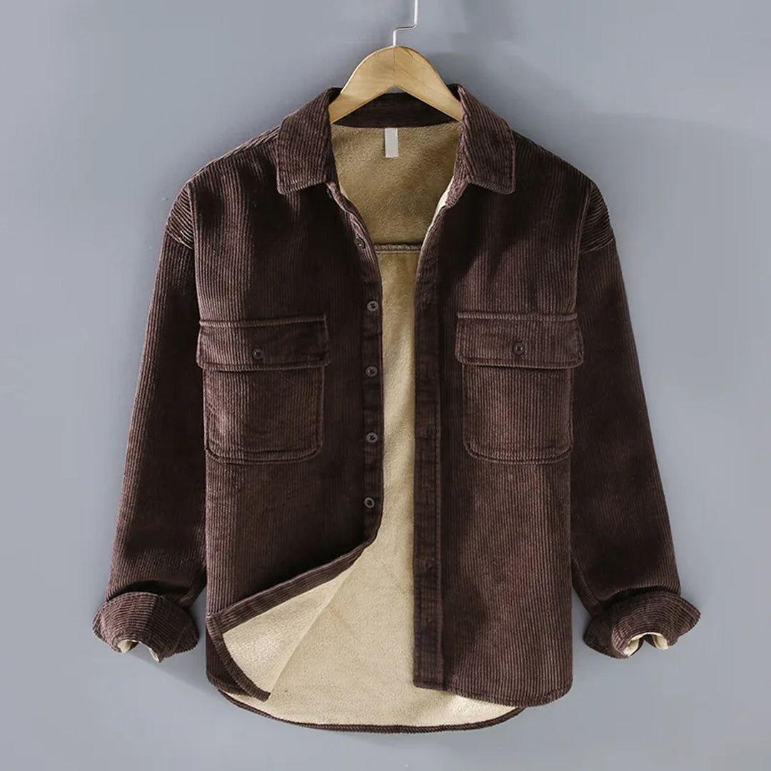 Men's Corduroy Shacket with Twin Flap Chest Pockets – Dark Brown