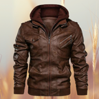 Men's Faux Leather Biker Jacket with Tailored Fit – Brown