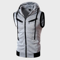 Men's Contrast Trim Zip Gilet with Removable Hood - Light Grey