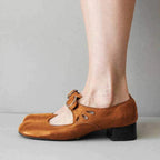 Women's Smooth Leather Single Strap Round Toe Flats