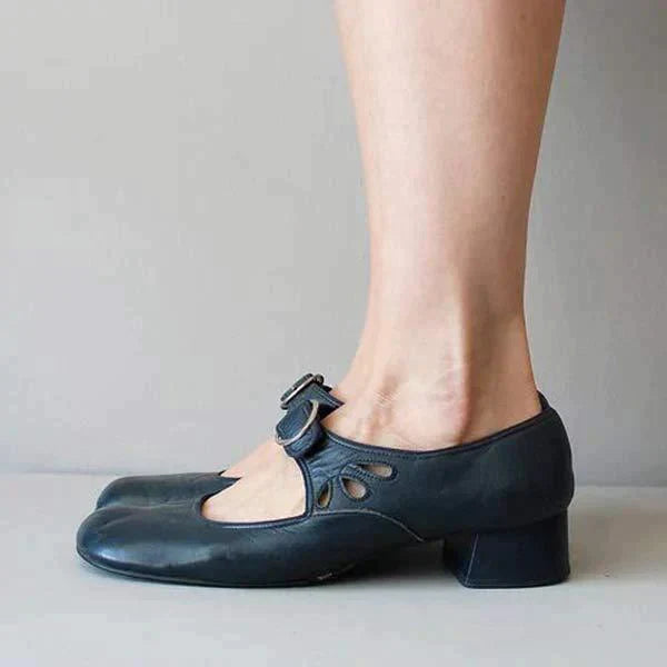 Women's Smooth Leather Single Strap Round Toe Flats
