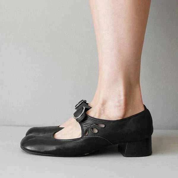 Women's Smooth Leather Single Strap Round Toe Flats