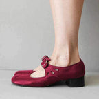 Women's Smooth Leather Single Strap Round Toe Flats