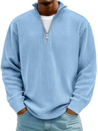 Men's Oversized Half-Zip Ribbed Sweat Top – Light Blue