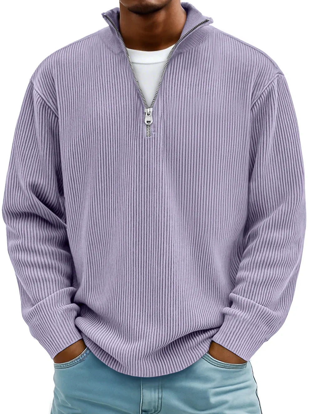 Men's Oversized Half-Zip Ribbed Sweat Top – Purple