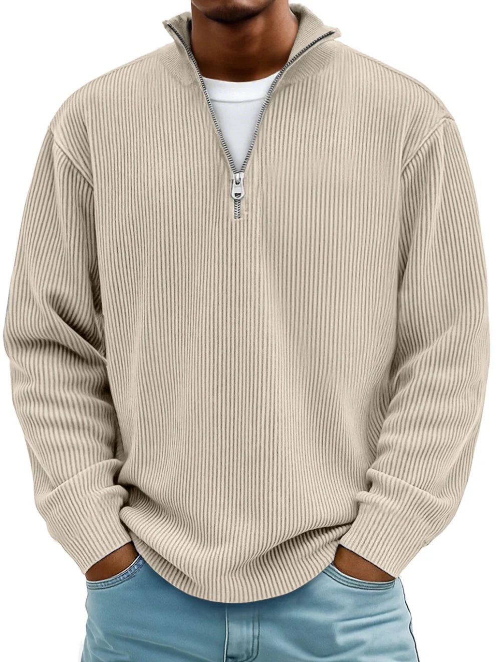 Men's Oversized Half-Zip Ribbed Sweat Top