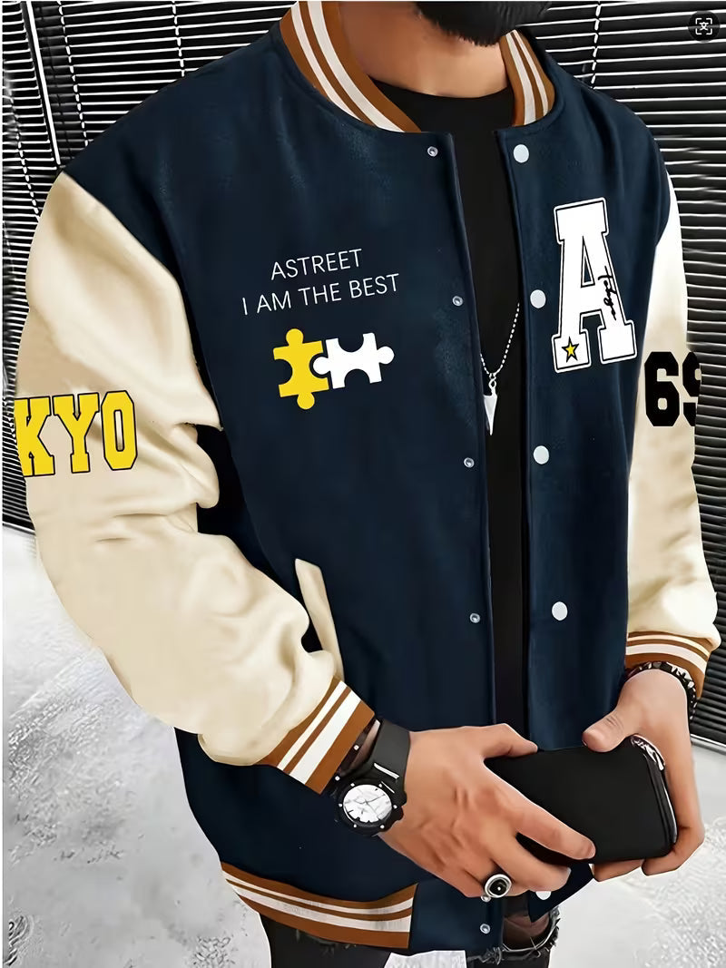 Men's Panelled Baseball Collar Jacket with Side Pockets – Navy