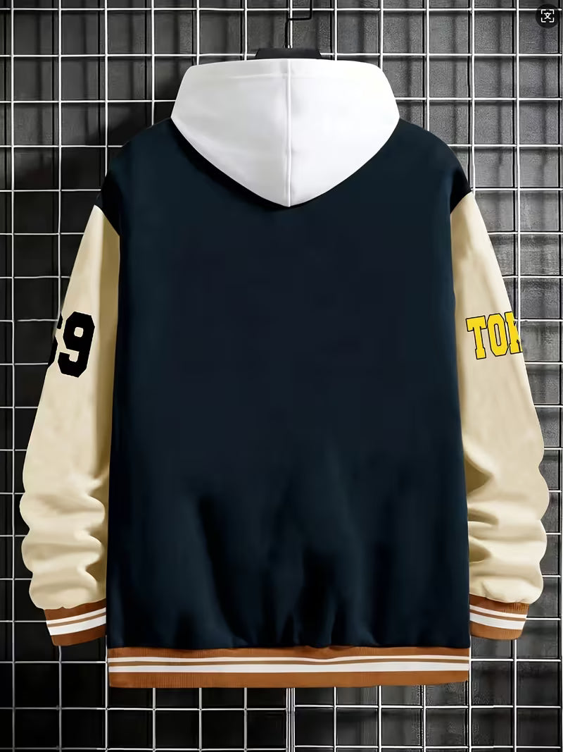 Men's Panelled Baseball Collar Jacket with Side Pockets