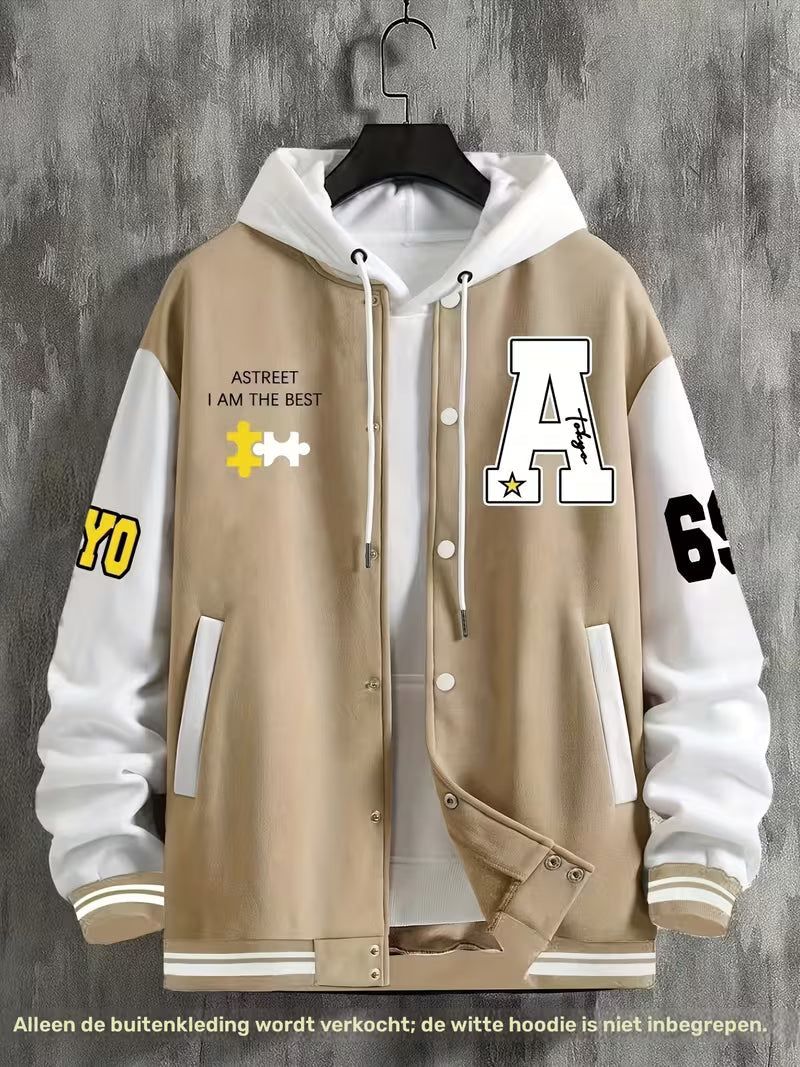 Men's Panelled Baseball Collar Jacket with Side Pockets – Khaki