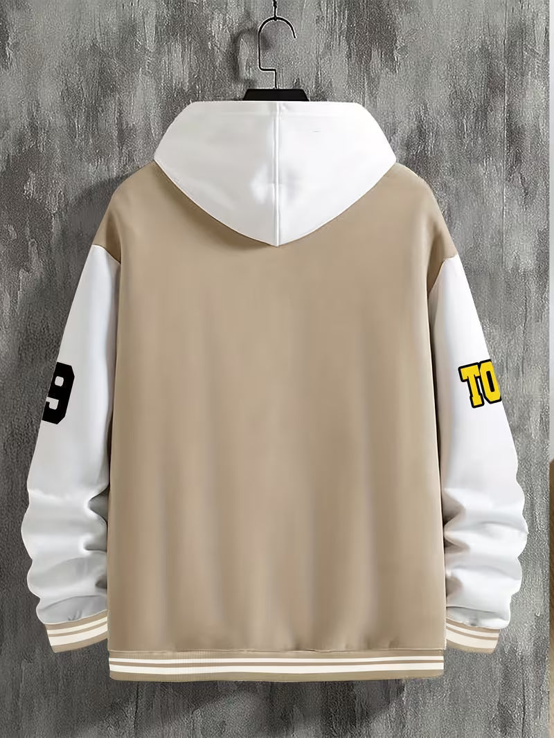 Men's Panelled Baseball Collar Jacket with Side Pockets