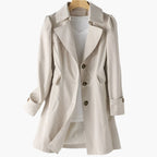 Women's Single-Breasted Longline Trench Coat with Notched Lapels – Beige