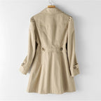 Women's Single-Breasted Longline Trench Coat with Notched Lapels