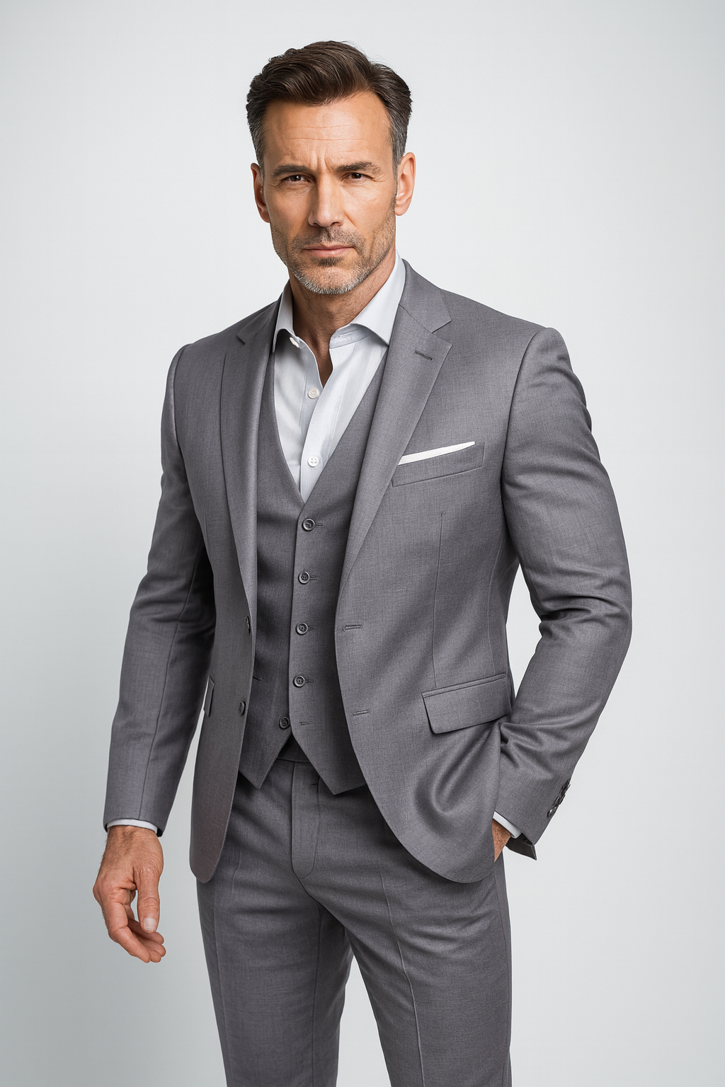 Men's Slim Fit Three-Piece Suit with Fitted Waistcoat