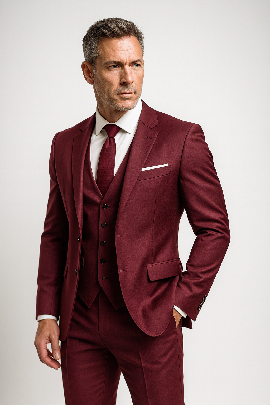 Men's Slim Fit Three-Piece Suit with Fitted Waistcoat