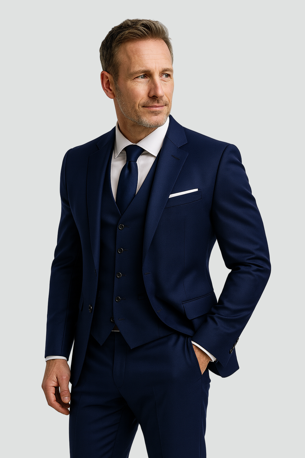 Men's Slim Fit Three-Piece Suit with Fitted Waistcoat