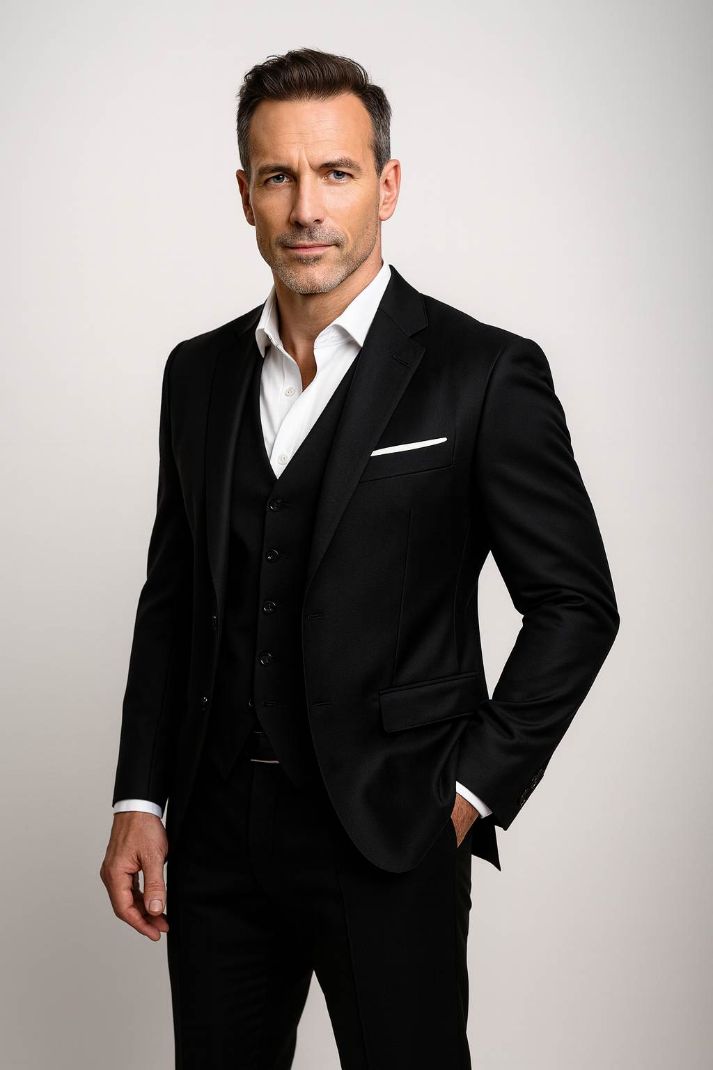 Men's Slim Fit Three-Piece Suit with Fitted Waistcoat
