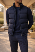 Men's Panelled Quilted Gilet Zip Front Sleeveless Warmth – Navy Blue