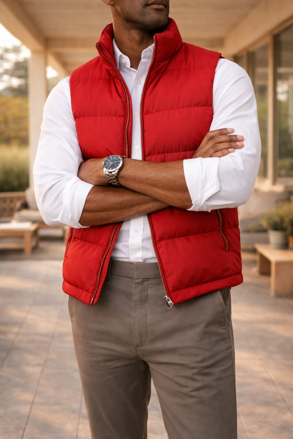 Men's Panelled Quilted Gilet Zip Front Sleeveless Warmth – Red