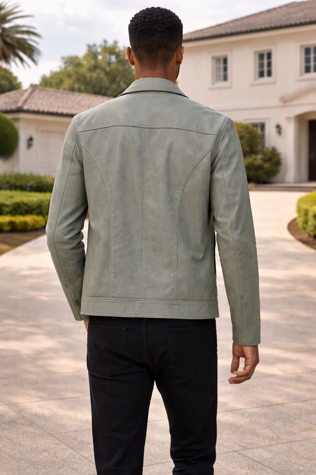 Men's Regular-Fit Leather Jacket with Panelled Seams