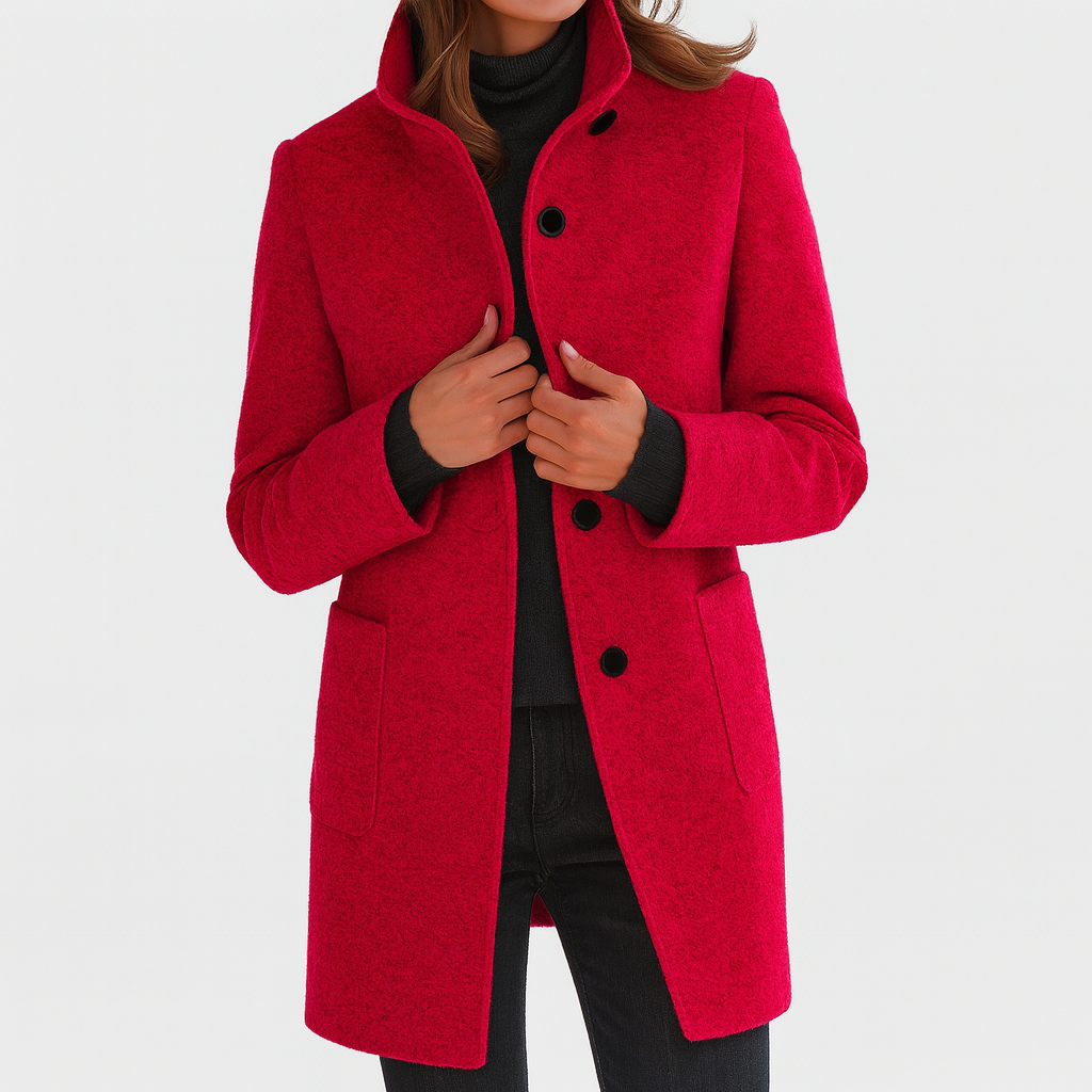 Women's Structured Classic Coat Soft Comfortable Everyday Fit – Red