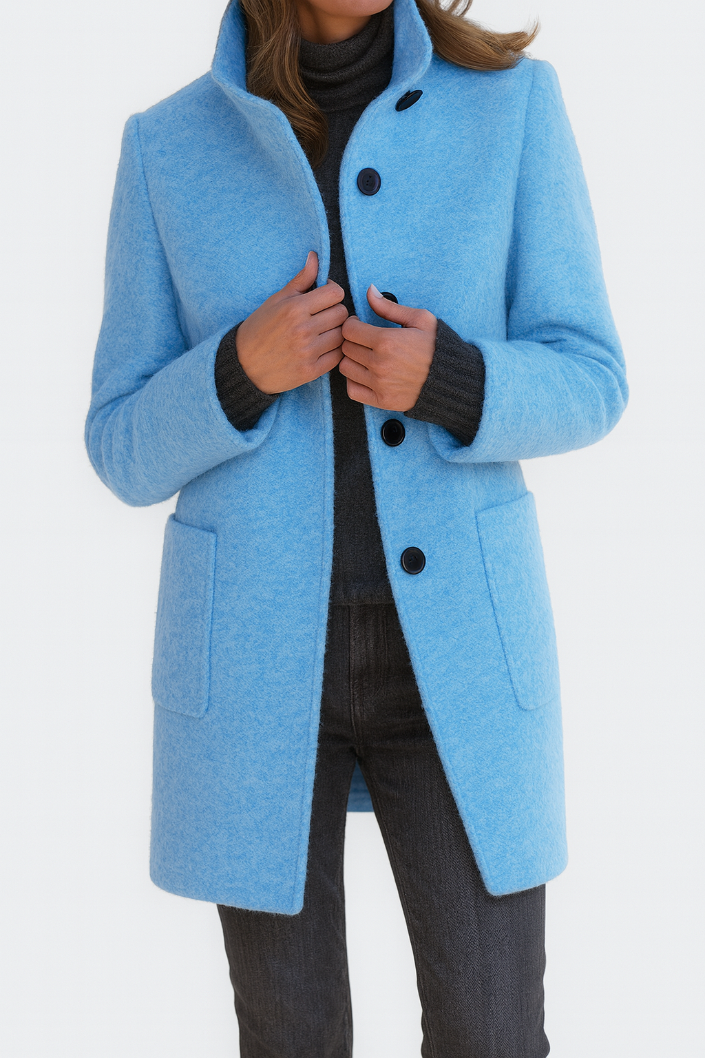 Women's Structured Classic Coat Soft Comfortable Everyday Fit – Light Blue