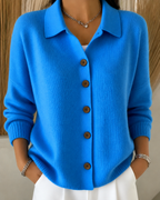 Women's Button-Front Cardigan with Structured Collar – Blue