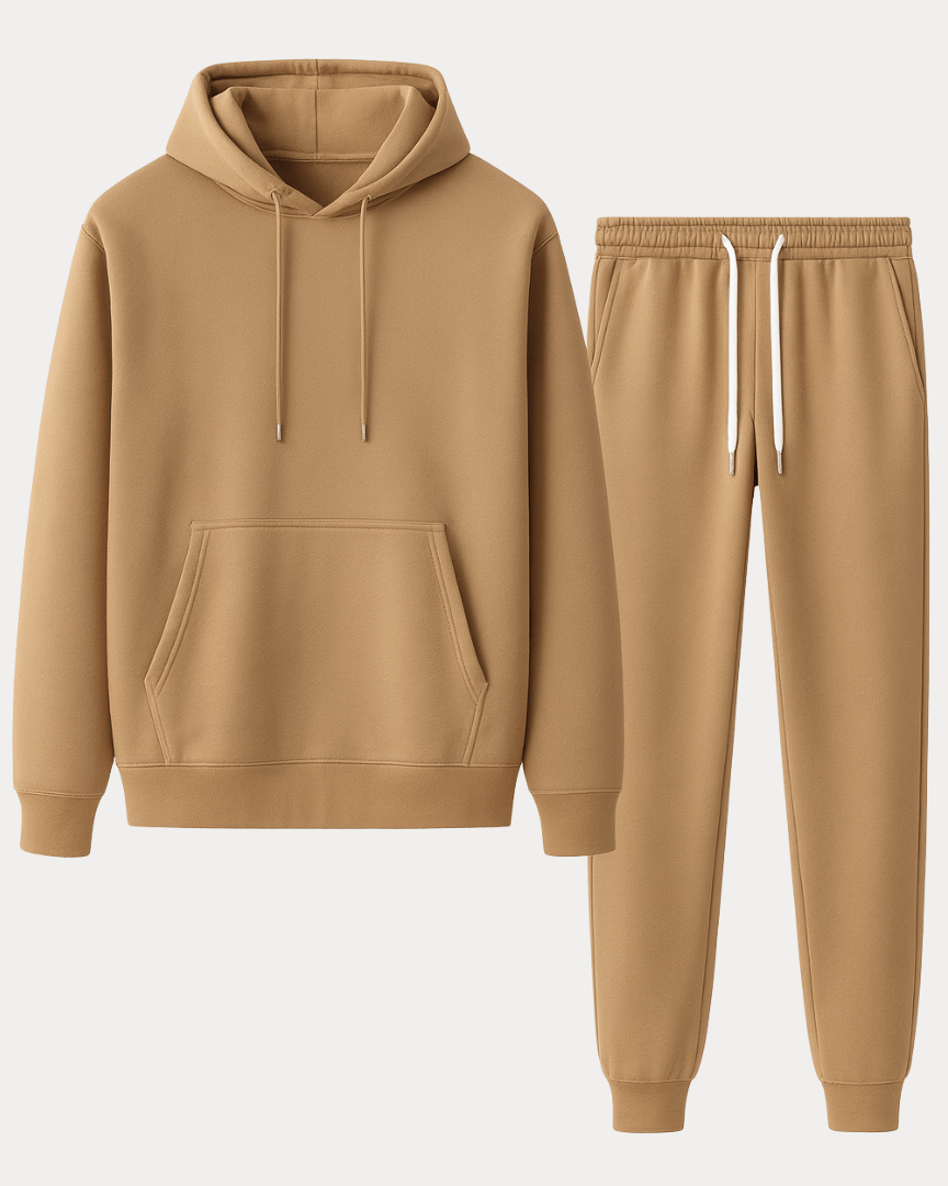 Men's Relaxed Tracksuit with Pullover Hoodie and Joggers – Khaki