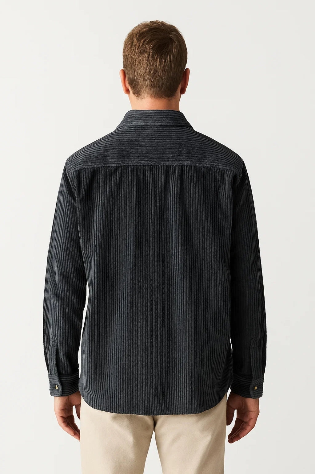 Men's Textured Ribbed Overshirt Collared Button Front Layer
