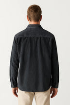 Men's Textured Ribbed Overshirt Collared Button Front Layer