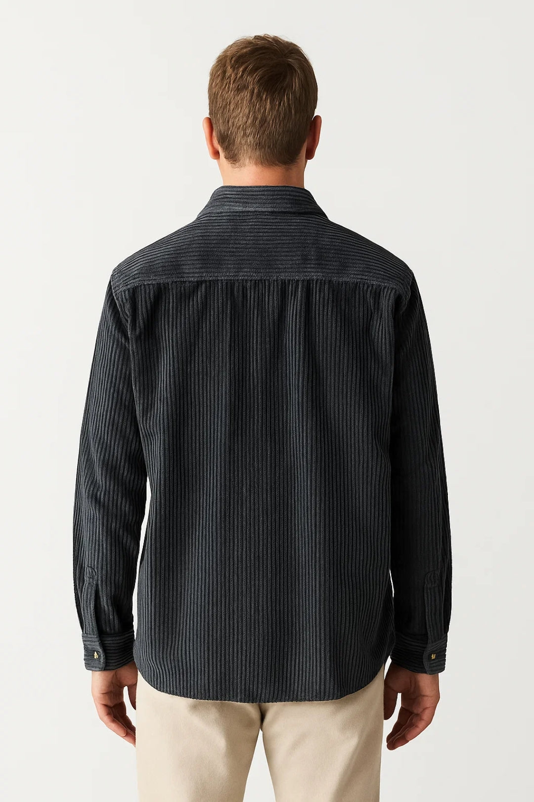 Men's Textured Ribbed Overshirt Collared Button Front Layer
